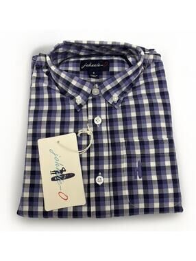 NWT Johnnie-O Boys Button Down Plaid Long Sleeve Purple/black/white Shirt Size 6
